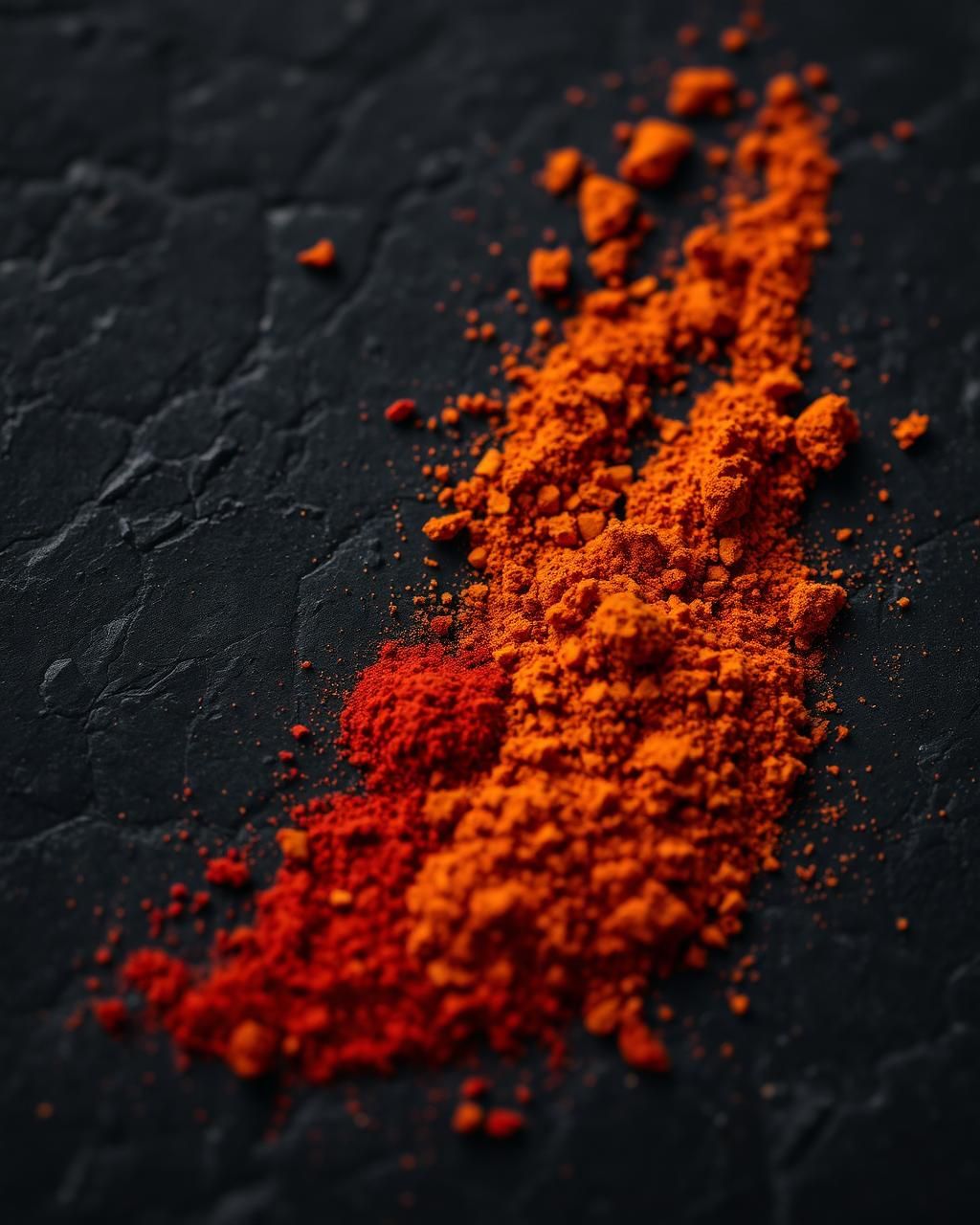 Ground spices arranged on dark stone