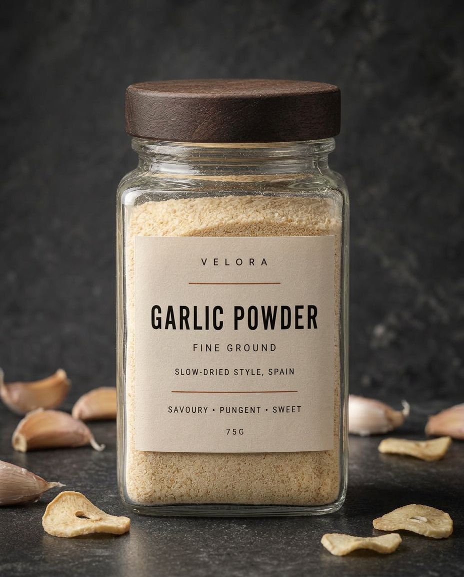 Velora Garlic Powder — Ground, photographed in the studio