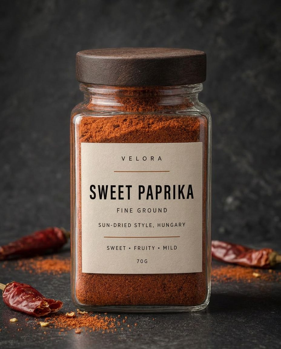 Velora Sweet Paprika — Ground, photographed in the studio